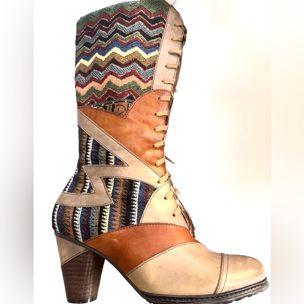 Stylish Multi-Color Women's Heeled Boots - Orange Accent - Picture 3 of 15